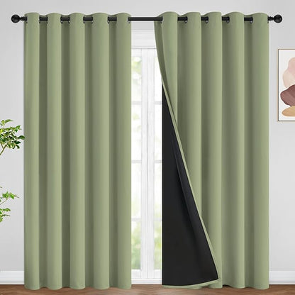 SimpleHome 100% Blackout Curtains for Bedroom,Thermal Insulated Sage Grommet Window Drapes Room Darkening Curtains for Living Room with Black Back,62 x 84 Inch,2 Panels
