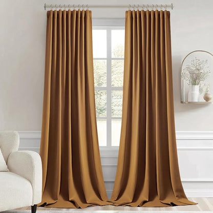 MIULEE Golden Brown Back Tab Blackout Curtains 102 Inch Long 2 Panels Set for Bedroom, Rod Pocket/Pinch Pleated Thermal Insulated Living Room Darkening Light Blocking Floor to Ceiling Drapes