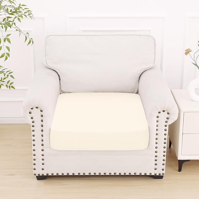 Smiry Printed Couch Cushion Covers, Stretch Soft Couch Covers for Sofa, Washable Non-Slip Sofa Slipcover Furniture Protector for Indoor and Outdoor (1 Pack, Cream)
