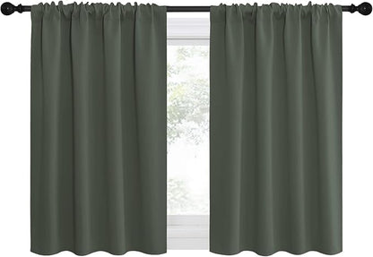 NICETOWN Bedroom Curtains Blackout Draperies - All Season Thermal Insulated Solid Rod Pocket Top Blackout Curtains/Drapes for Kid's Room (Dark Mallard, 1 Pair, 29 x 40Inch)