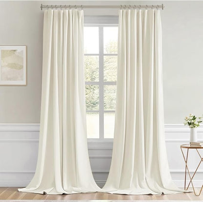 MIULEE Cream Back Tab Blackout Curtain 96 Inch Long 2 Panels Set for Bedroom, Rod Pocket/Pinch Pleat Thermal Insulated Living Room Darkening Pleated Light Blocking Floor to Ceiling Drape