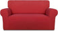 PureFit Super Stretch Sofa Slipcover – Spandex Non Slip Soft Couch Sofa Cover, Washable Furniture Protector with Non Skid Foam and Elastic Bottom for Kids, Pets （Loveseat, Red）