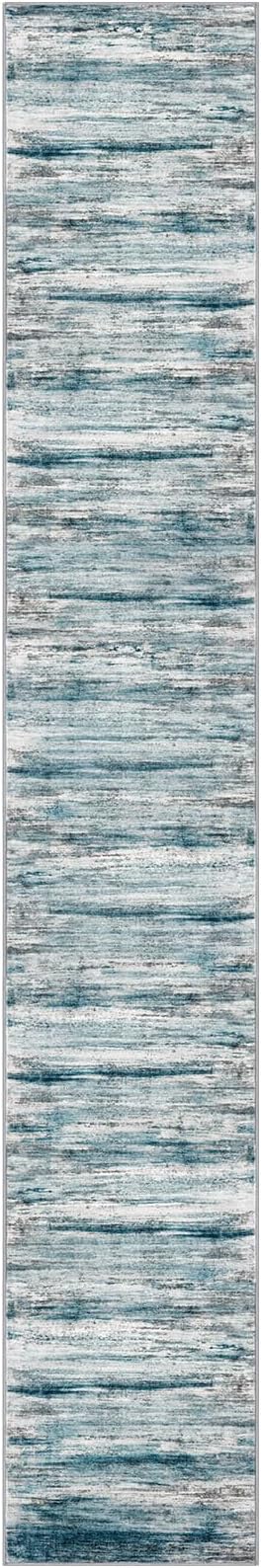 KOZYFLY Modern Abstract Hallway Runner Rug, 2.6x16 Washable Rug Runner Non-Slip Soft Striped Kitchen Runner Rugs, Print Blue Carpet Runner for Stair Entryway Bathroom Laundry Room Foyer