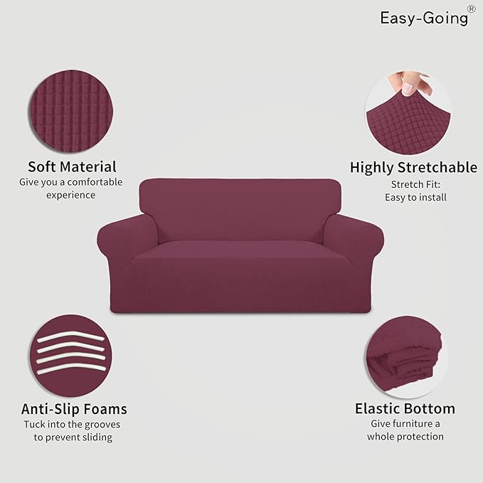 Easy-Going Stretch Oversized Loveseat Slipcover 1-Piece Sofa Cover Furniture Protector Couch Soft with Elastic Bottom for Kids Polyester Spandex Jacquard Fabric Small Checks ASH Rose