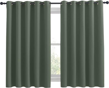 NICETOWN Thermal Insulated Dark Mallard Blackout Curtains for Bedroom, Window Treatment Solid Grommet Room Darkening Drape Panels for Bedroom (Set of 2, 70 by 63 inches Long)