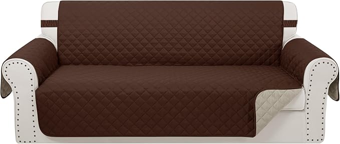 Reversible 4 Seater Sofa Cover 91 Inch Large Couch Cover Furniture Protector(Sofa XX-Large,Brown/Beige)