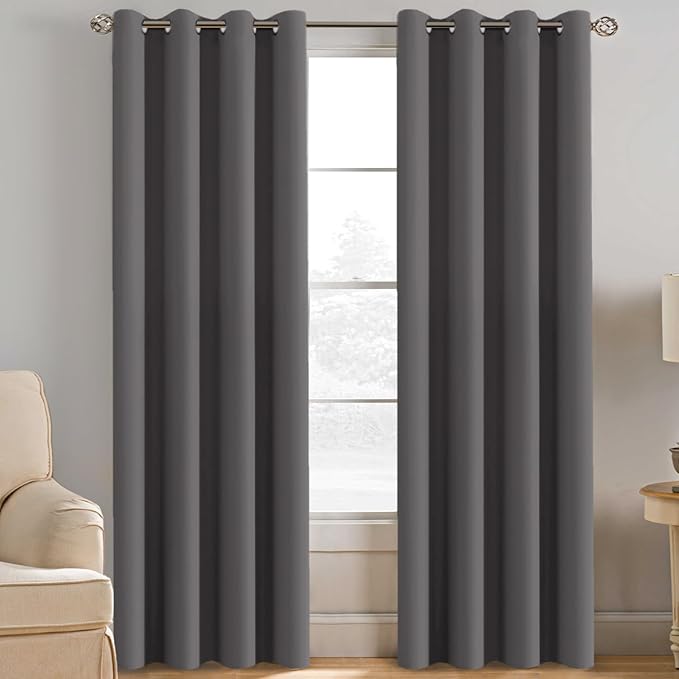 H.VERSAILTEX Blackout Curtain for Living Room Thermal Insulated Window Treatment Curtain Extra Long 108 inch Length Energy Saving Solid Grommet Blackout Drape, One Panel, Charcoal Gray, 52"W x 108"L