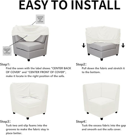Easy-Going Stretch Sectional Corner Sofa Slipcover 1-Piece Couch Sofa Cover Furniture Protector Soft with Elastic Bottom for Kids, Pet, Spandex Jacquard Fabric Cream