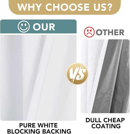 H.VERSAILTEX 100% Blackout Curtains for Bedroom Thermal Insulated Linen Textured Curtains Heat and Full Light Blocking Drapes Living Room Curtains 2 Panel Sets, 52x108 - Inch, Pure White