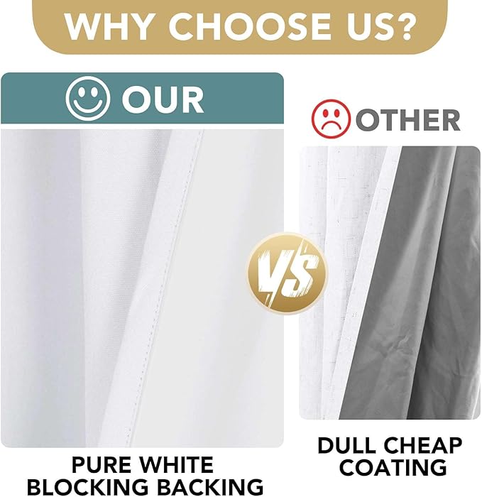 H.VERSAILTEX Primitive Linen Curtains 100% Blackout Curtain Drapes Burlap Curtains with White Thermal Insulated Liner, Grommet Top Curtain Living Room/Bedroom (2 Panels, 42 x 45 Inch, Pure White)