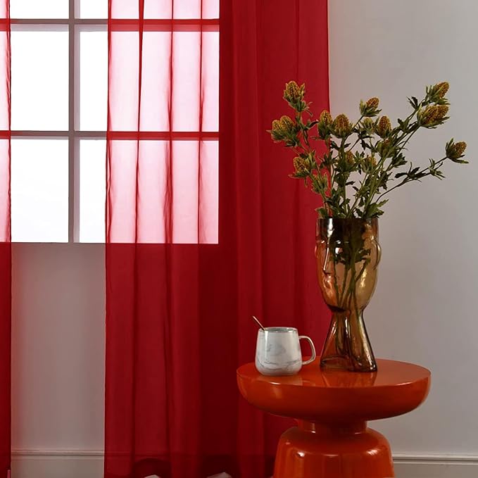 SpaceDresser Christmas Red Sheer Curtains 4 Panels Rod Pocket Semi-Sheer Curtain 108 Inches Long Light Filtering Voile Window Drapes for Bedroom Living Room Kitchen, Each 52W x 108L