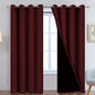 Yakamok 100% Blackout Curtains for Living Room, Noise Reducing Drapes,Thermal Insulated Blackout Curtains for Bedroom(52Wx84L, Burgundy Red, 2 Panels)
