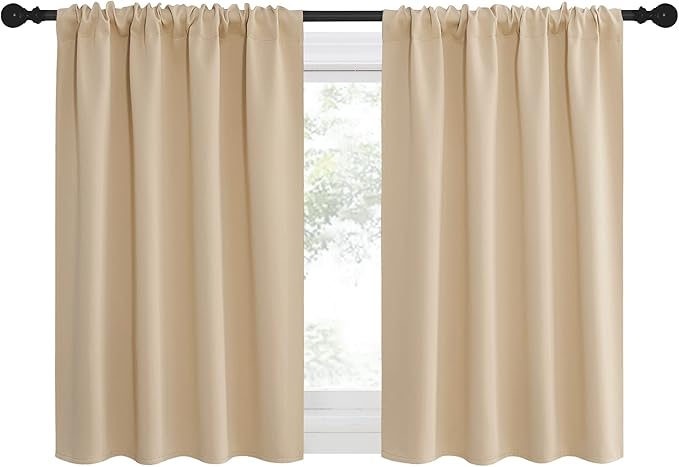 NICETOWN Blackout Room Darkening Curtains - Home Decoration Light & Noise Reducing Thermal Insulated Window Draperies with Rod Pocket Top (Biscotti Beige, Set of 2, 42 inches Wide x 30 inches Long)