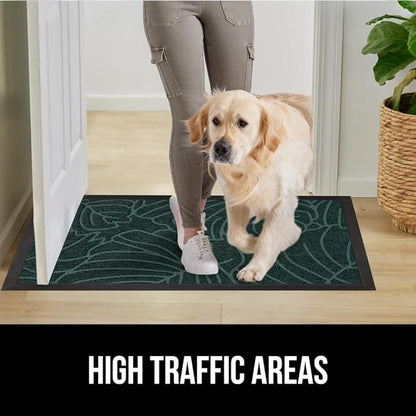 GORILLA GRIP 100% Waterproof All-Season WeatherMAX Doormat US Designed Natural Rubber, Stain and Fade Resistant, Low Profile Indoor Outdoor Door Mats, Easy Clean Patio Mat, 29x17, Green Palm