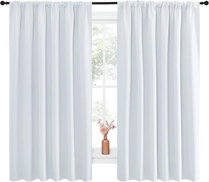 NICETOWN Bedroom Window Curtain Panels - Window Treatment Thermal Insulated Rod Pocket Room Darkening Curtains/Drapes for Patio Door (Greyish White, 2 Panels, 70 by 63)