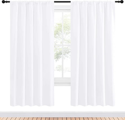 NICETOWN 50% Light Blocking Kitchen Curtains - Window Treatment Rod Pocket Curtains/Drapes for Bedroom (2 Panels, 52 by 72, White)