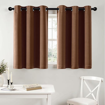 MIULEE Short Curtains for Windows - Mocha Brown Blackout Half Window Curtains Thermal Insulated Privacy Drapes for Kitchen Bedroom Bathroom Grommet Top Small Basement Tiers W40 x L36 Inch 2 Panels
