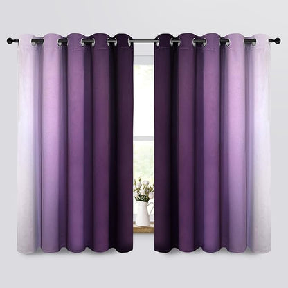 Yakamok Thermal Insulated Ombre Curtains 63 Inch Length 2 Panels, Greyish White and Purple Light Blocking Gradient Color Curtains, Room Darkening Grommet Window Drapes for Bedroom