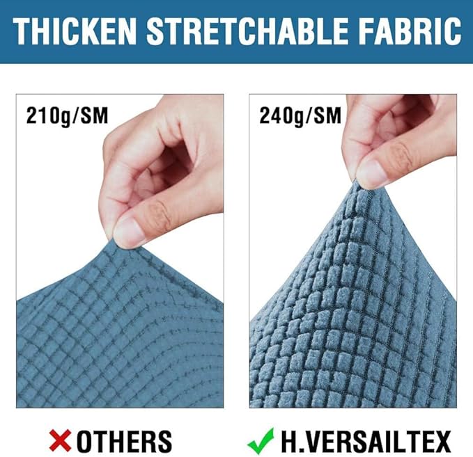 H.VERSAILTEX 3 Piece Stretch Sofa Covers for 2 Cushion Sofa Couch Covers for Living Room Furniture Cover (Base Cover Plus 2 Seat Cushion Covers) Thicker Jacquard Fabric(Large Sofa, Dusty Blue)