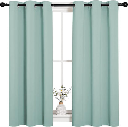 NICETOWN Aqua Blue Thermal Insulated Curtains Blackout Draperies, Window Treatment Solid Grommet Room Darkening Drape Panels for Bedroom (Set of 2, 34 by 45 inches Long)