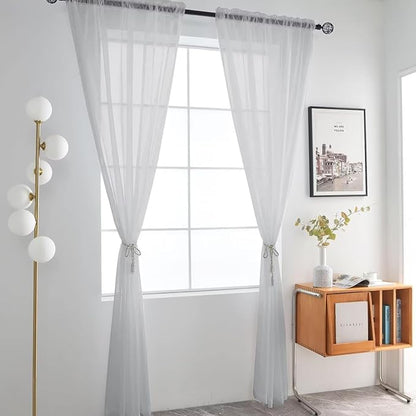 SpaceDresser Basic Rod Pocket Sheer Voile Window Curtain Panels Silver Grey 1 Pair 2 Panels 52 Width 84 Inch Long for Kitchen Bedroom Children Living Room Yard（Silver Grey, 52W x 84L）