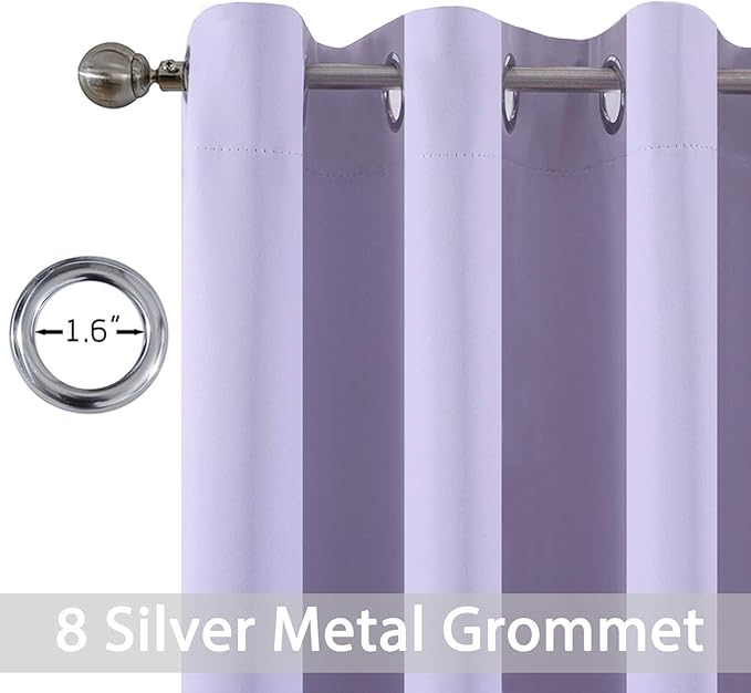 Yakamok Room Darkening Grommet Window Drapes Thermal Insulated Light Blocking Blackout Curtains for Bedroom(52Wx54L,Lilac,2 Panels)