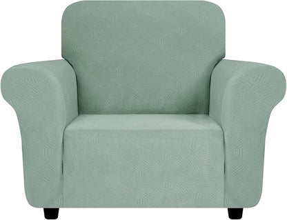ZNSAYOTX Super Stretch Chair Slipcover (30"-47"), New Striped Sofa Chair Covers for Living Room, Dogs Pet Friendly Anti-Slip Chair Protector Spandex Armchair Slipcovers (Pea Green, Chair)