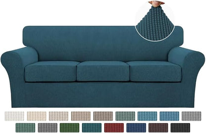 Turquoize 4 Piece Sofa Covers for 3 Cushion Couch Sofa Slipcover Soft Couch Cover for Dogs-Washable Sofa Furniture Covers with 3 Individual Cushion Covers, Jacquard Fabric (3 Cushion Sofa, Deep Teal)