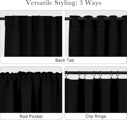 PONY DANCE Black Short Curtains for Bathroom Window, Half Drapes for Kitchen Window, loft Thermal Insulated Curtain Tiers for Bedroom/Basement, Width 29 x Length 30 inches, Black, 2 Pieces