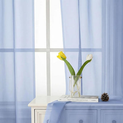 Lecloud Denim Blue Sheer Curtains 63 Inch Length 2 Panels, Light Filtering Voile Bedroom Curtains with Rod Pocket, Airy Farmhouse Window Drapes for Living Room Dining Room, Each Panel 42" W x 63" L