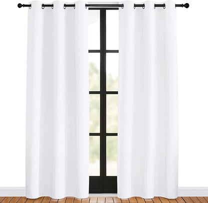 NICETOWN 50% Light Blocking Curtain Panels for Bedroom, 2 Panels, 42 by 80, White, Home Decoration Easy-Care Solid Grommet Draperies/Drapes, Window Covering for Kitchen
