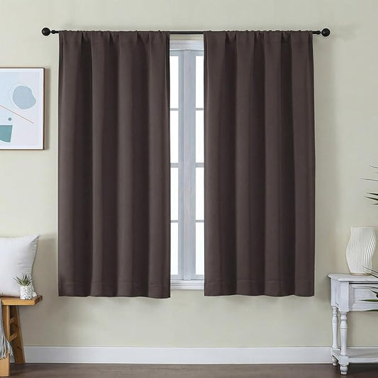 Simplebrand Ava Chocolate Short Blackout Curtains for Bedroom 54 Inches Long 2 Panels Set, Solid Thermal Insulated, Energy Saving Window Treatment Curtains Blackout Drapes, W40 x L54 Inch, Chocolate
