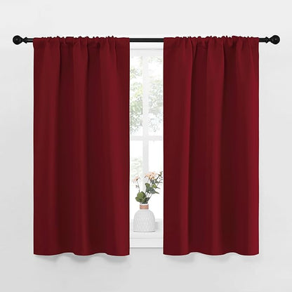 NICETOWN 40inch Curtains for Small Windows, Thermal Insulated Privacy Short Drapes for Kitchen Bathroom (Set of 2, Burgundy Red, 29" Wide)