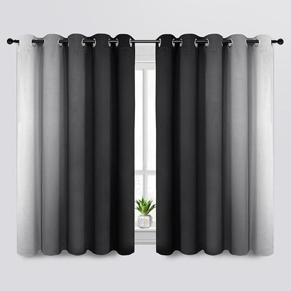 SimpleHome Ombre Room Darkening Curtains for Bedroom, Gradient Black to Grey White Light Blocking Thermal Insulated Grommet Window Curtain/Drapes for Living Room,2 Panels, 70x63 inches Length
