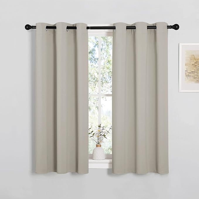 NICETOWN Natural Blackout Shack Curtains Noise Reducing, Thermal Insulated and Privacy Room Darkening Drape Panels for Boy's Guest Room Door Small Short Window (2 Panels, W34 x L48 -Inch)