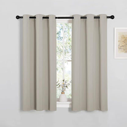 NICETOWN Natural Blackout Shack Curtains Noise Reducing, Thermal Insulated and Privacy Room Darkening Drape Panels for Boy's Guest Room Door Small Short Window (2 Panels, W34 x L48 -Inch)