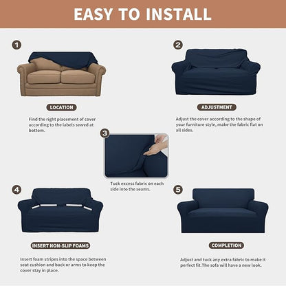 Easy-Going 100% Waterproof Couch Cover, Dual Waterproof Sofa Cover, Stretch Jacquard Sofa Slipcover, Leakproof Furniture Protector for Kids, Pets, Dog and Cat (Sofa, Dark Blue)