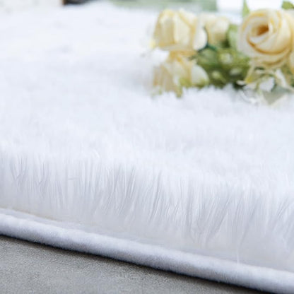 TWINNIS Super Soft Shaggy Rugs Fluffy Carpets 8x10 Feet, Indoor Modern Plush Area Rugs for Living Room Bedroom Kids Room Nursery Home Decor, Upgrade Anti-Skid Rectangular Fuzzy Rug, White