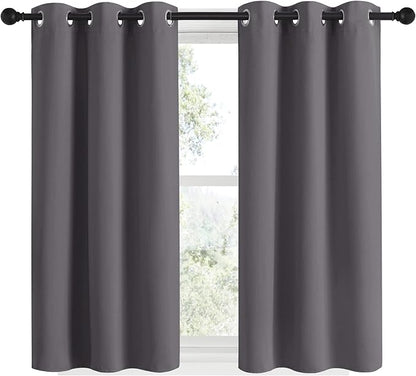 NICETOWN Grey Blackout Curtain Panels 48 inch Long Set of 2 for Bedroom, Thermal Insulated Grommet Top Light Blocking Draperies and Drapes for Basement (W34)