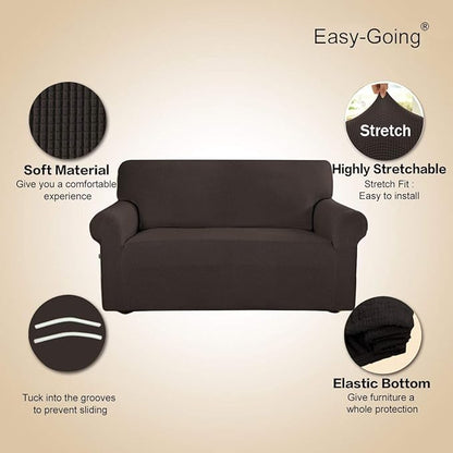Easy-Going Stretch Loveseat Slipcover 1-Piece Sofa Cover Furniture Protector Couch Soft with Elastic Bottom for Kids Polyester Spandex Jacquard Fabric Small Checks (Loveseat, Chocolate)