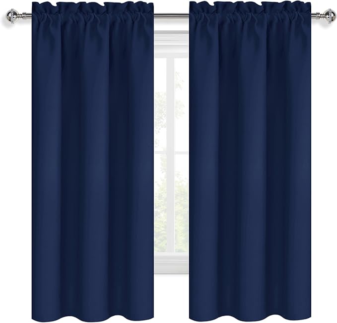 DWCN Navy Blue Blackout Curtains for Bedroom 63 Inches Long 2 Panels Set Window Drapes Thermal Insulated Room Darkening Rod Pocket Curtains for Kids Boys Room (W38 x L63 Inch, Navy Blue)