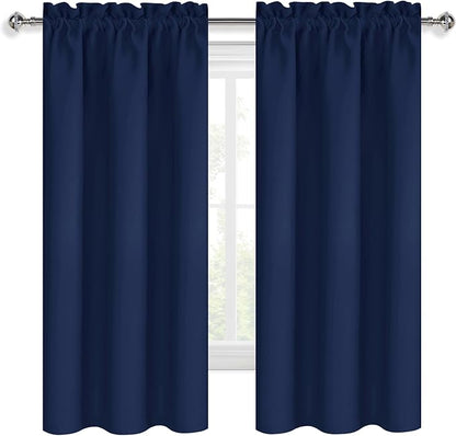 DWCN Navy Blue Blackout Curtains for Bedroom 54 Inches Long 2 Panels Set Window Drapes Thermal Insulated Room Darkening Rod Pocket Curtains for Kids Boys Room (W38 x L54 Inch, Navy Blue)