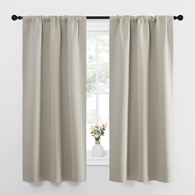 NICETOWN Blackout Curtains for Living Curtains, Room Darkening Window Curtain Panels, Easy-Care Solid Thermal Insulated Draperies/Drapes for Daughter Room (Natural, 2 Panels, 34 by 63)
