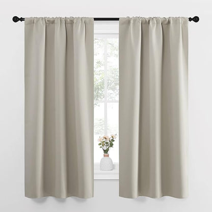 NICETOWN Blackout Curtains for Living Curtains, Room Darkening Window Curtain Panels, Easy-Care Solid Thermal Insulated Draperies/Drapes for Daughter Room (Natural, 2 Panels, 34 by 63)