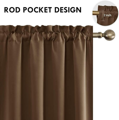 DWCN Blackout Curtains for Living Room Thermal Insulated, Energy Saving & Noise Reducing Bedroom Curtains, Brown, W 52x L 36 Inch, Set of 2 Rod Pocket Curtain Panels