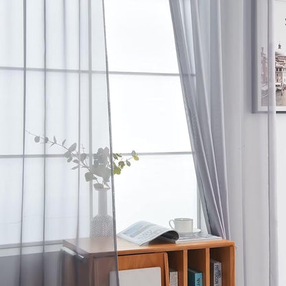 SpaceDresser Basic Rod Pocket Sheer Voile Window Curtain Panels Grey 1 Pair 2 Panels 52 Width 36 Inch Long for Kitchen Bedroom Children Living Room Yard（Grey, 52W x 36L）