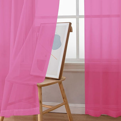Simplebrand Hot Pink Sheer Curtains 63 Inch Length 2 Panels, Rod Pocket Solid Color Window Sheer Curtain Panels, Elegant Curtains & Drapes for Living Room, Bedroom 2 Panels (Ivory, 42" W x 63" L)
