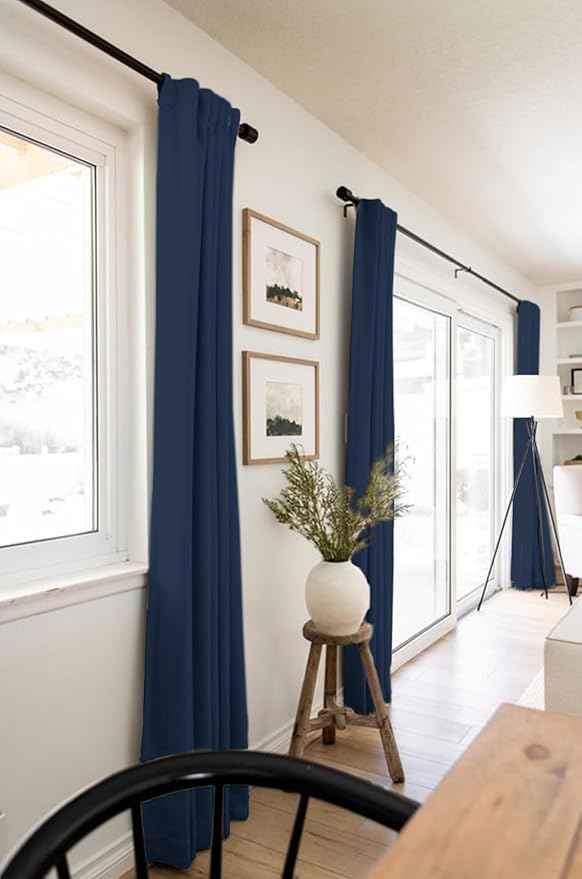 100% Blackout Shield Linen Blackout Curtains for Bedroom 102 Inches Long, Back Tab/Rod Pocket Living Room Drapes, Thermal Insulated Blackout Curtains 2 Panels Set, 50" W x 102" L, Midnight Blue