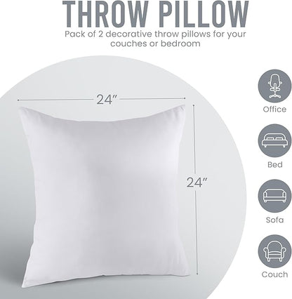 Utopia Bedding 24x24 Pillow Inserts, Set of 2, White – Indoor Decorative Throw Pillows for Bed, Sofa & Couch – Soft, Supportive & Fluffy Cushion Inserts