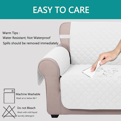 U-NICE HOME Recliner Chair Covers Reversible Quilted Water Repellent Pet Protectors with Elastic Straps (23''Recliner Small, White/White)